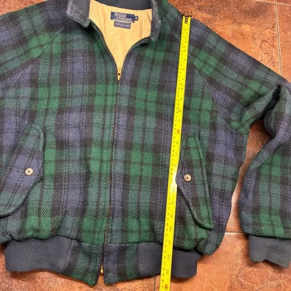 80s Polo by Ralph Lauren Made in USA Green Plaid Wool Blend Bomber Coat - Picture 6 of 9
